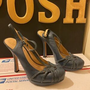 💜💜💜$15 FIRM Women's Blue Leather Slingback High-Heel Pumps